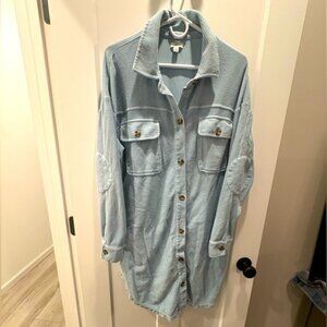 Dip Sky Blue Textured Long Shirt or Jacket or Dress